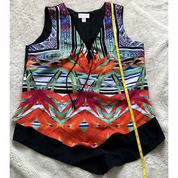 BISOU BISOU Women's Blouse Size M Black Tropical Tank Michele Bohbot #6 - Picture 5 of 5